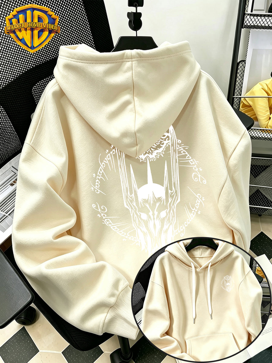 Authorized by Warner Bros., 2026 New Soren Helmet with White Line Print, Men'S Hoodie, Hooded Sweatshirt, Kangaroo Pocket And Drawstring Hat, Suitable for Daily And Outdoor Sports Wear, Autumn And Winter Warm Jacket, Fashionable Jacket - Apricot