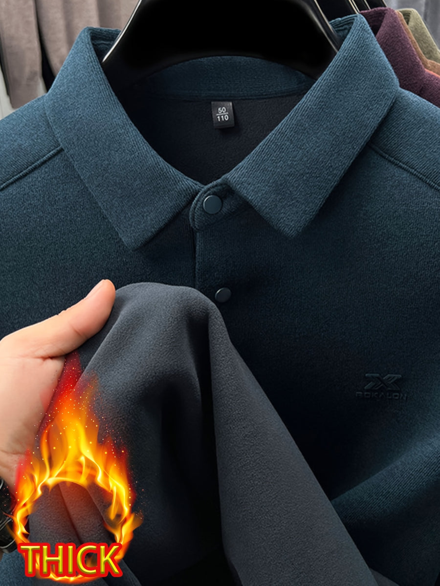 Thickened Men'S 3-Button Collar Polo Pullover Long Sleeve, Buttoned Placket, Ribbed Cuffs, Suitable for Autumn Inner And Outer Wear - SINBOS - Celadon Orchid