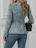 Fashion Women'S Printed Suit Jacket, Slim Fit, Professional Temperament Suit Top for Women - Gray Blue