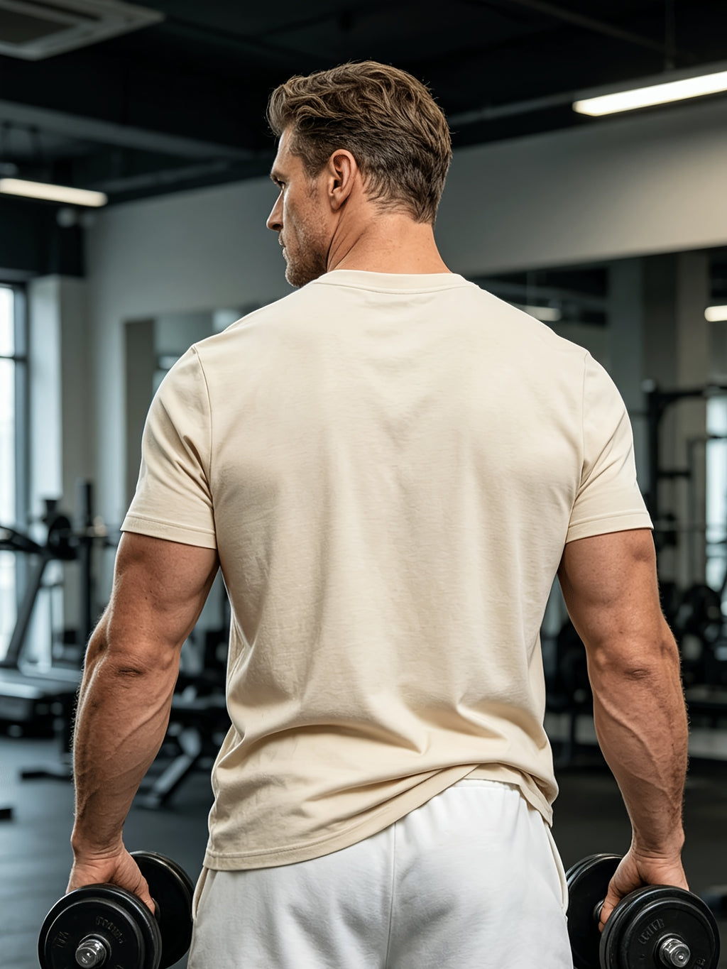 Men's High-Quality 100% Cotton V-Neck T-Shirt, Colorfast Washed, Resists Shrinkage and Fading, Solid Color Short-Sleeve Top for Middle-Aged Men, Suitable for Naps, Walks, Home, and Outdoor Wear - Apricot
