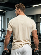 2pcs Men's 100% Cotton V-Neck T-Shirt - Breathable Short-Sleeve Solid Color Basic Tee Suitable for Summer Gym, Outdoor Sports & Casual Wear, Non-Stuffy Machine Washable Pure Cotton Shirts for Fitness and Everyday Activities - Apricot