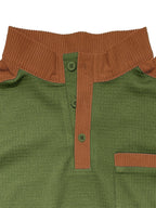 Men's American-style Casual Stand-up Collar Shirt with a Half-opening Button Placket Design, Retaining the Smart and Neat Look of a Stand-up Collar. The Addition of Two Buttons Enhances the Layered Style and Breathability. The Shoulders - Olive Green