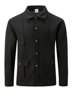 Men'S New Fall Winter Waffle Knit Shirt Jacket with Lapel, Multi-Pocket Button-Front Cargo Jacket - Black
