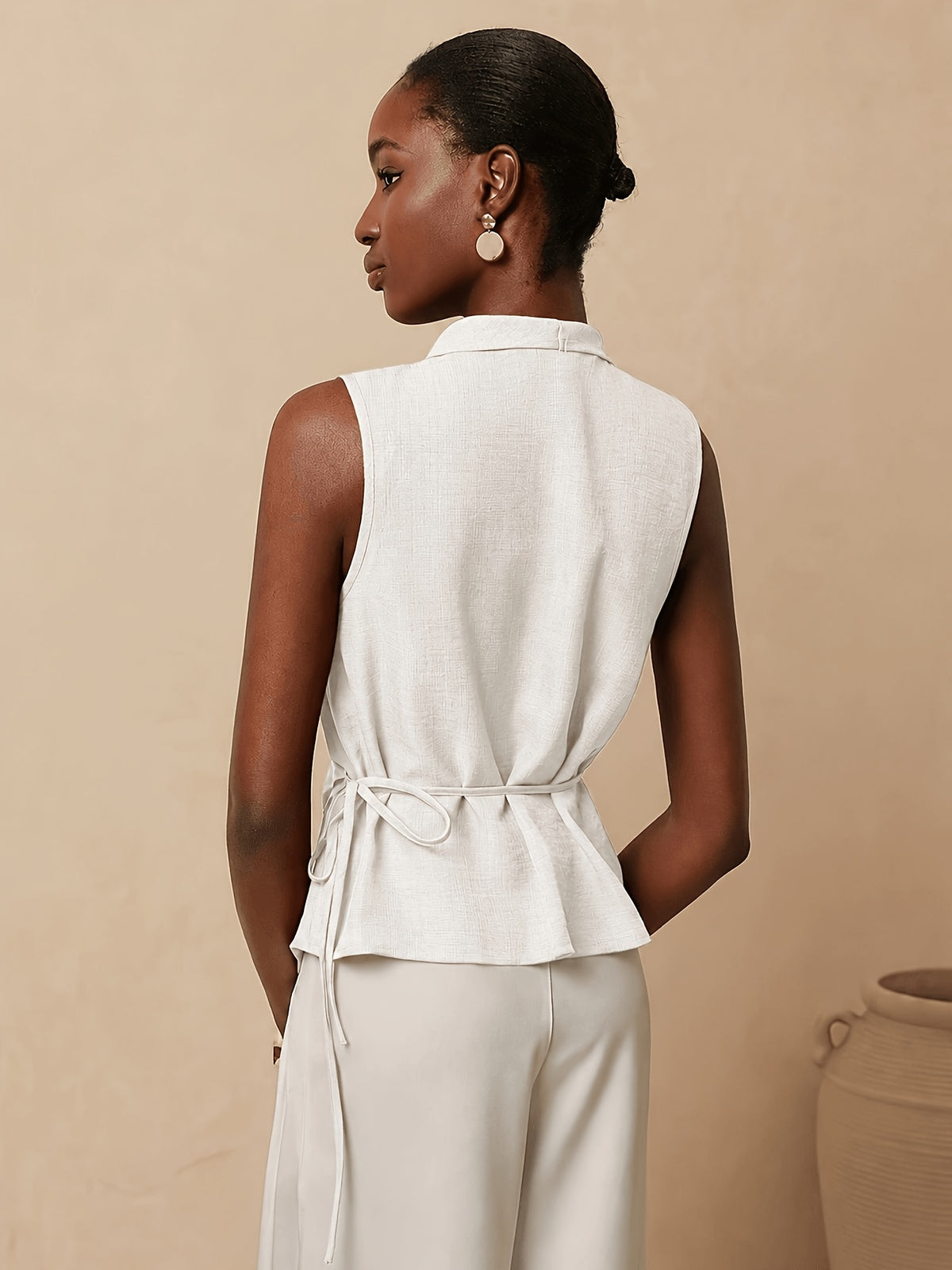 Women'S Solid Color Knotted Asymmetrical Hem Casual Versatile Daily Wear Shirt - White