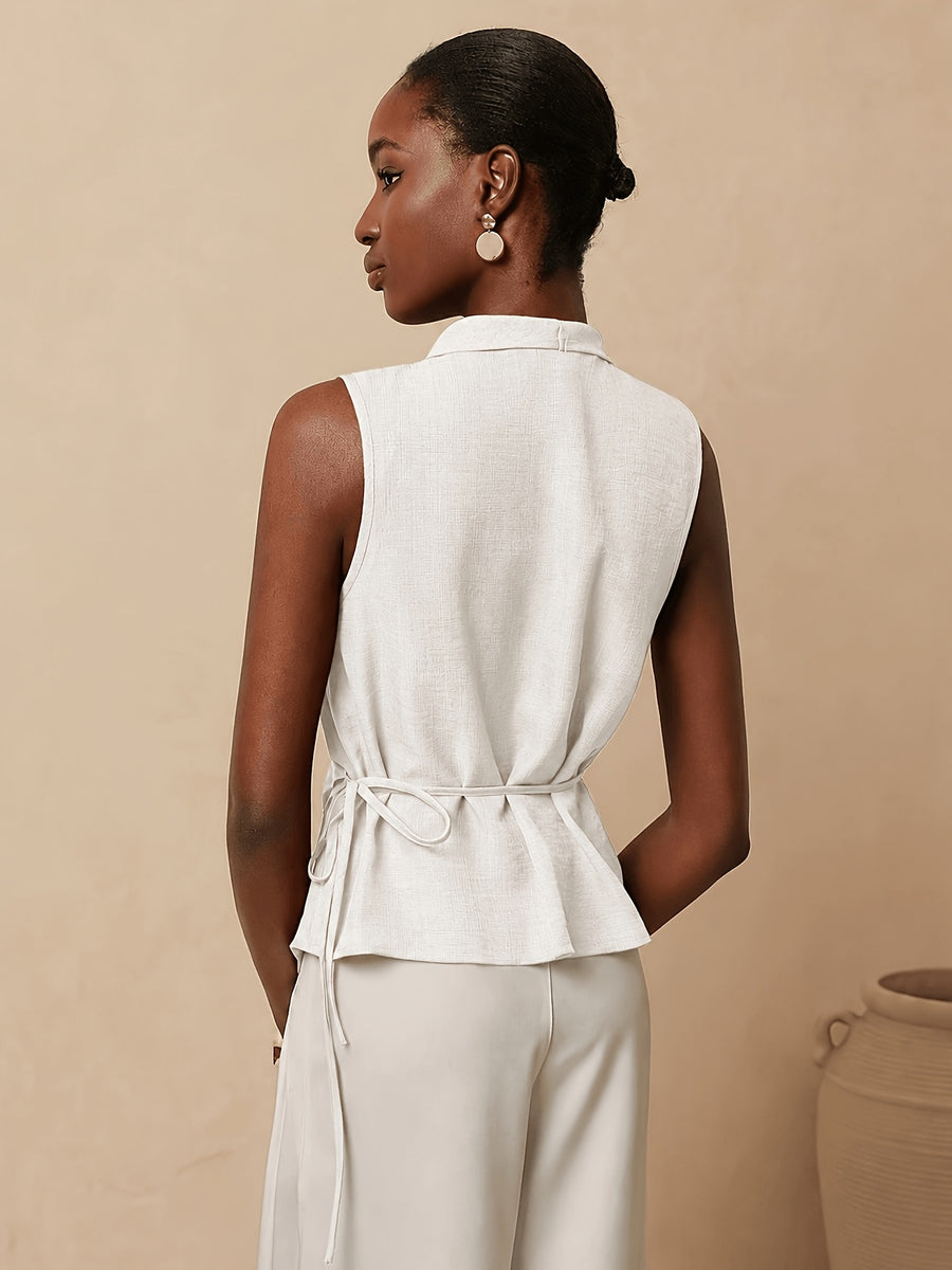 Women'S Solid Color Knotted Asymmetrical Hem Casual Versatile Daily Wear Shirt - White