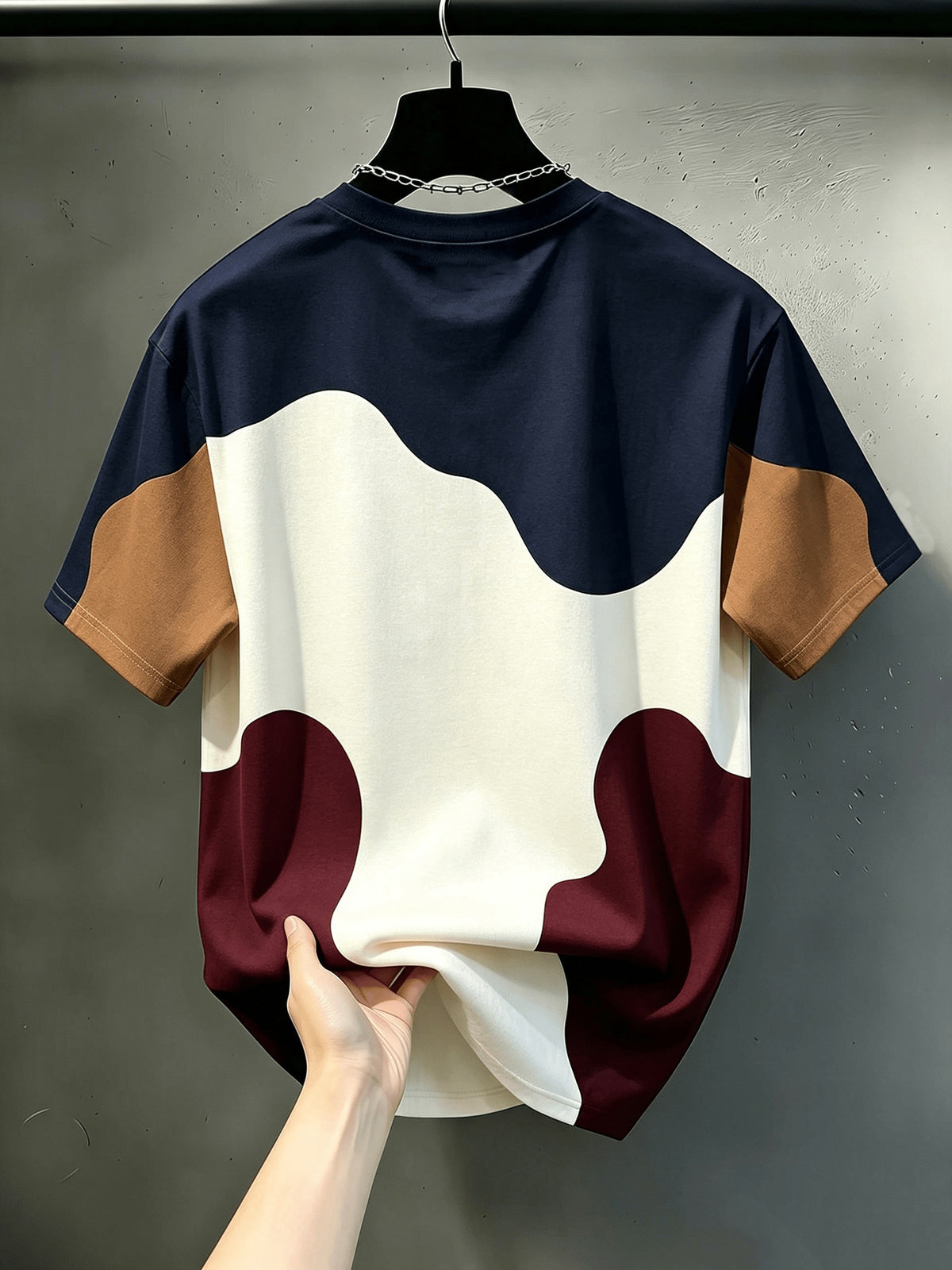 Men's Retro Contrasting Splicing Short Sleeved T-shirt, Made of Soft and Skin Friendly Knitted Fabric, Regular Style, Washable, Suitable Summer Street Commuting and Casual Wear - Mixed colors