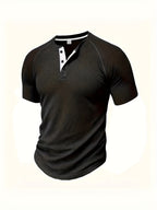 (Set of 3) Men'S Loose-Fitting Solid Color Henley Short-Sleeve, Round Neck Half-Button T-Shirt, Suitable for Outdoor Activities in Spring And Summer. - black red White