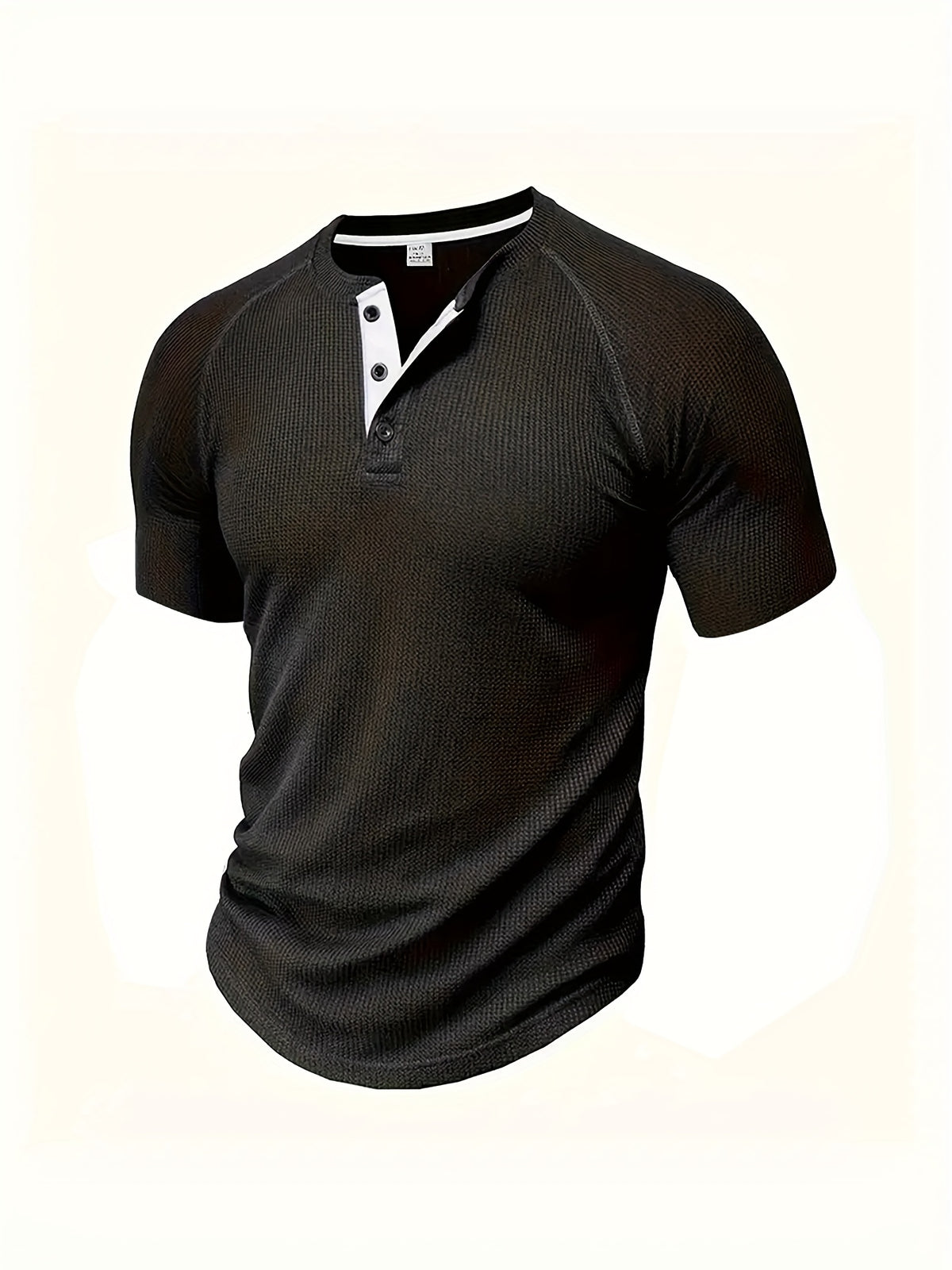 (Set of 3) Men'S Loose-Fitting Solid Color Henley Short-Sleeve, Round Neck Half-Button T-Shirt, Suitable for Outdoor Activities in Spring And Summer. - black red White
