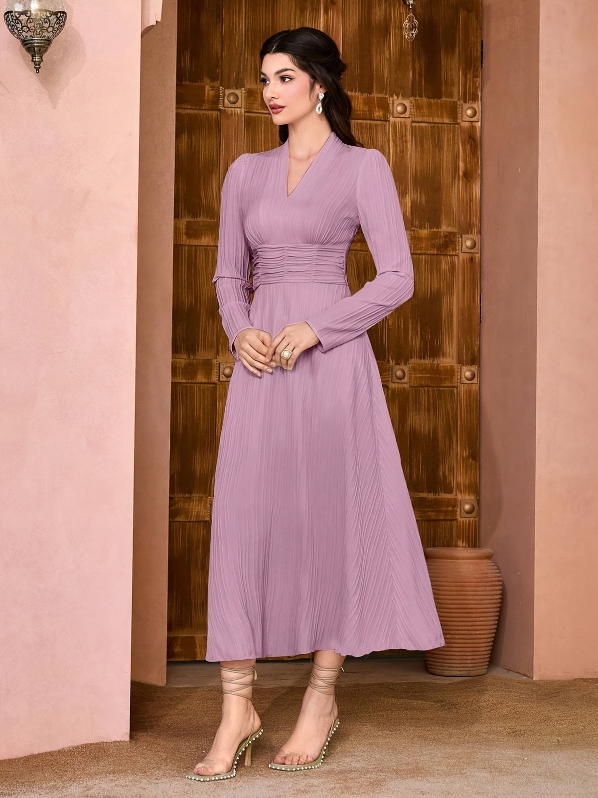Fashion Casual Solid Color Women's Maxi Dress - Pink Purple