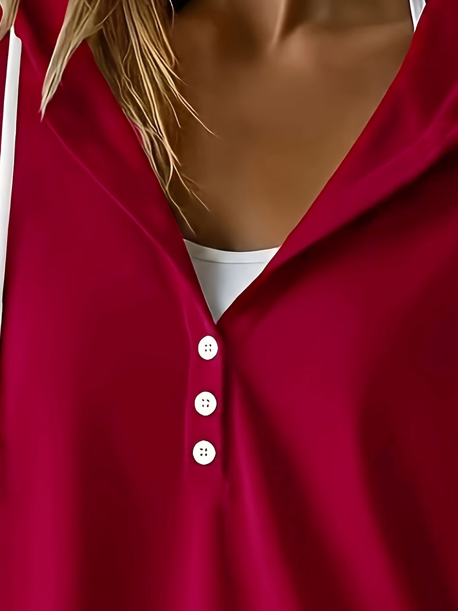 Autumn/Winter Women's Elegant Hooded Long-Sleeve Soft and Comfortable Sweatshirt - Red