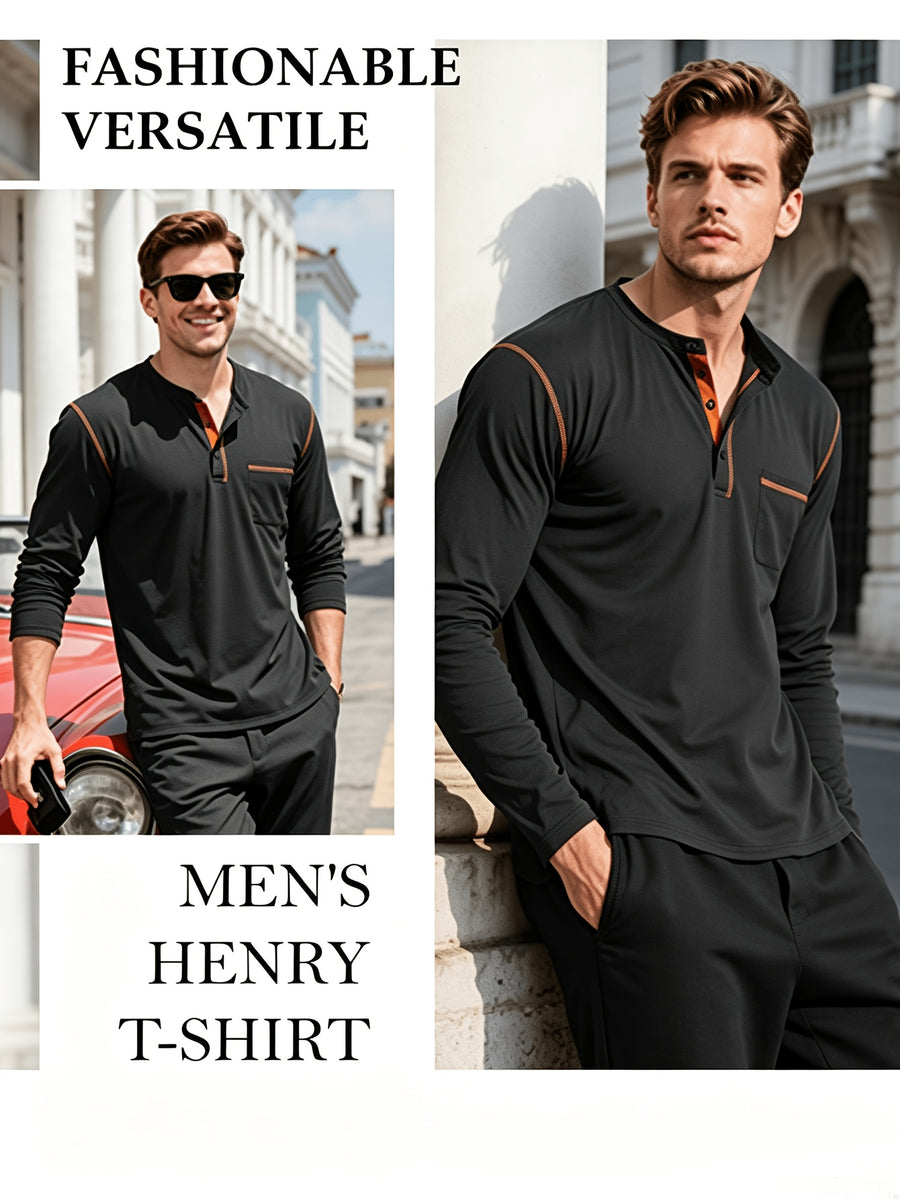 6pcs (6pcs) Men's Henley Shirt - Multi-Color Half-Button Button-Front Collar & Pockets, Lightweight Breathable Stretch Fabric Suitable for Casual, Outdoor, Daily Wear - - Versatile Button-Up T-Shirts for Gifting (Year-Round) - Mixed colors