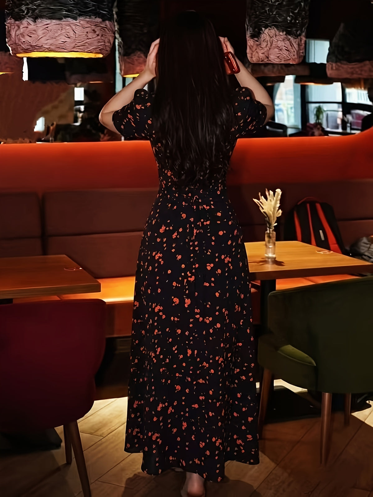 Women's French Vintage Lapel Collar Dress with Waist Cinch - Short Sleeve -Neck -Line Midi Dress, Blouse-Suitable for Daily Commuting, Short Bell Sleeves & Contrast Collar, Spring Summer Office to Casual Wear (Machine Washable) - Black