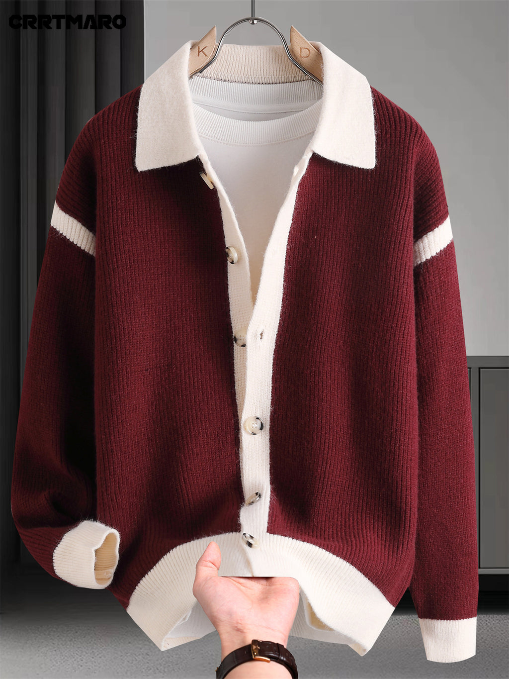CRRTMARO Men's Warm Collar Sweater - Solid Color Regular Fit Pullover, Long Sleeve Casual Sweater Suitable for Fall Winter Warmth, Versatile for Office & Casual Attire, Hand Washable Top - Red