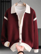 CRRTMARO Men's Warm Collar Sweater - Solid Color Regular Fit Pullover, Long Sleeve Casual Sweater Suitable for Fall Winter Warmth, Versatile for Office & Casual Attire, Hand Washable Top - Red