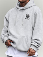 Men's Hooded Sweatshirt WOLF - Realistic Wolf Head Print, European and American Dark Style Men's Casual Sweatshirt - Light Grey