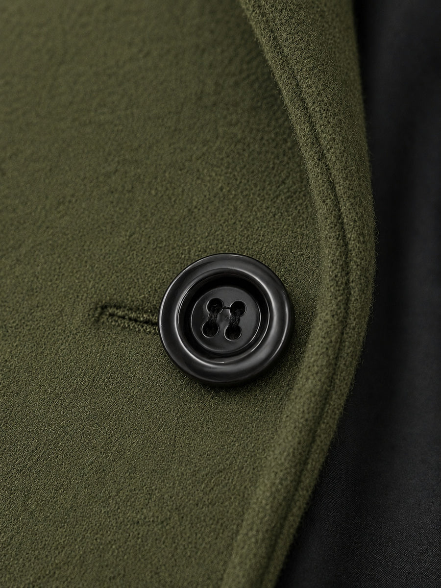 Men'S Long Double-Breasted Coat, Autumn Winter Business Casual Jacket, Large Lapel Black Commuter Trench Coat Men'S Clothing - Olive Green