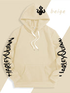 Warner Official Men'S Hoodie, Black And White Thread Draft Double Ponytail Quinn Hardcore Comic Print Design, Machine Washable, Warm And Casual for Autumn And Winter, Daily Drawstring Hoodie, Multi-Functional Sports And Leisure Loose Fit - Apricot