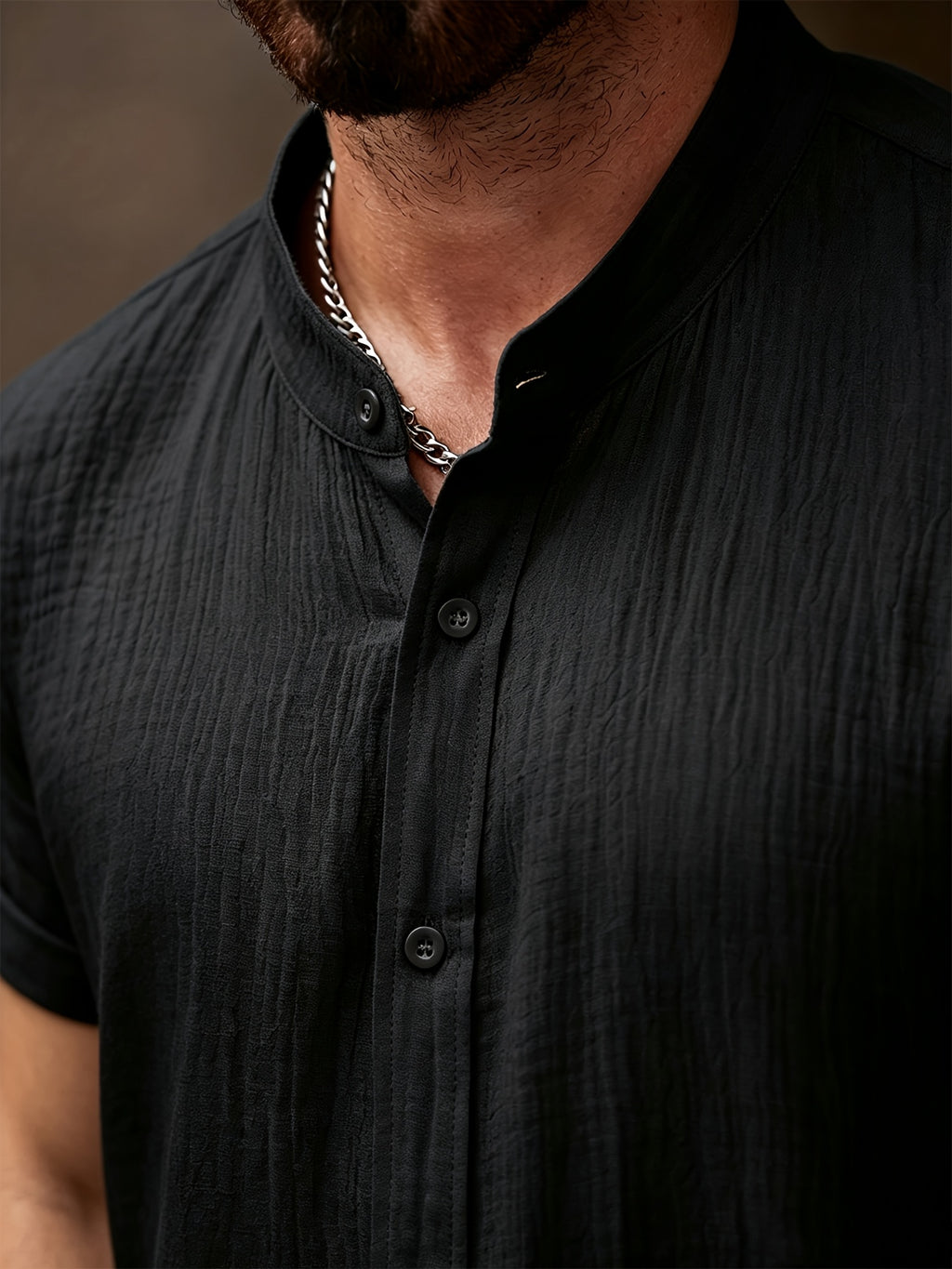 Men's Summer Solid Color Shirt, Lightweight Fashionable Casual Top - Black