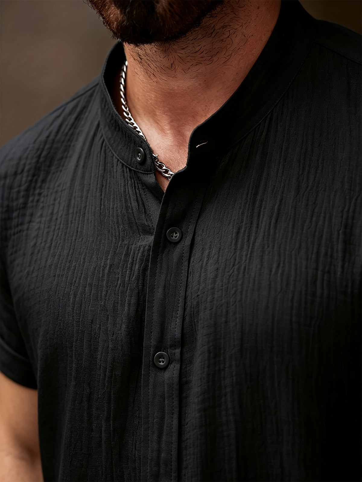 Men's Summer Solid Color Shirt, Lightweight Fashionable Casual Top - Black