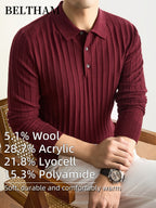Men's New Fall Winter Wool Blend Long Sleeve Polo Collar Pullover Sweater, Cold Resistant Warm Soft Comfortable Knit Jumper, Simple Elegant Fashion, Ideal Gift for Father Husband, Daily Casual Business Sports Golf Fishing Outdoor Camping Wear - Burgundy
