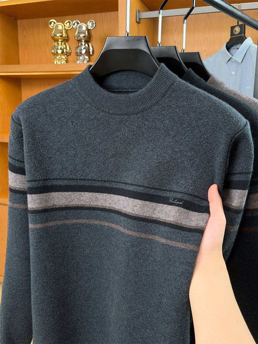 Autumn Winter Knit 3D Solid Round Neck Sweater, Basic Knit Pullover Top for Men, Fashionable Long Sleeve Sweater HJ - Gray Green
