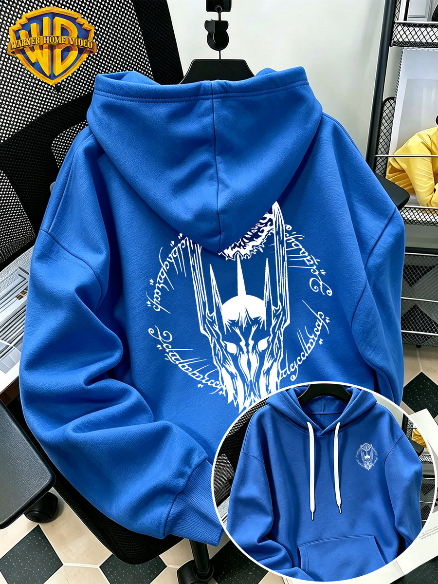 Authorized by Warner Bros., 2026 New Soren Helmet with White Line Print, Men'S Hoodie, Hooded Sweatshirt, Kangaroo Pocket And Drawstring Hat, Suitable for Daily And Outdoor Sports Wear, Autumn And Winter Warm Jacket, Fashionable Jacket - Blue