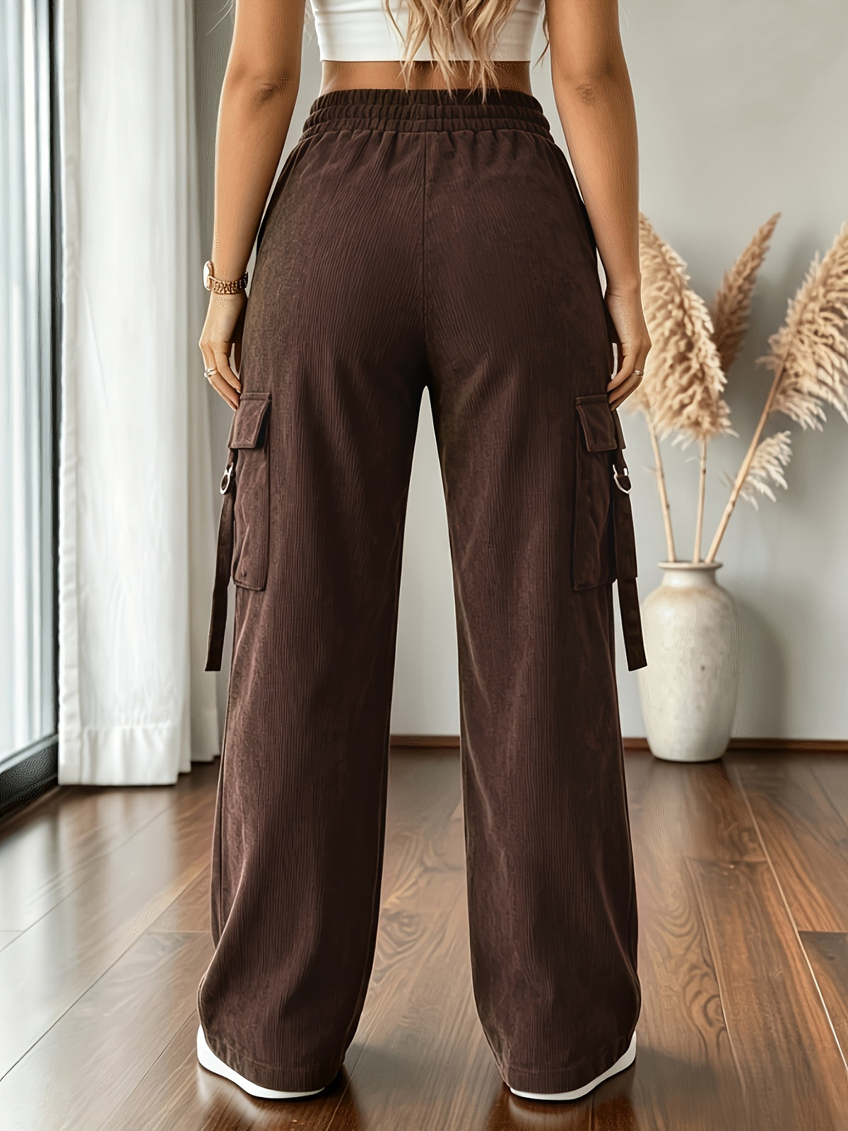 New Spring/Summer Women's Drawstring Wide-Leg Casual Versatile Trousers - Coffee Color