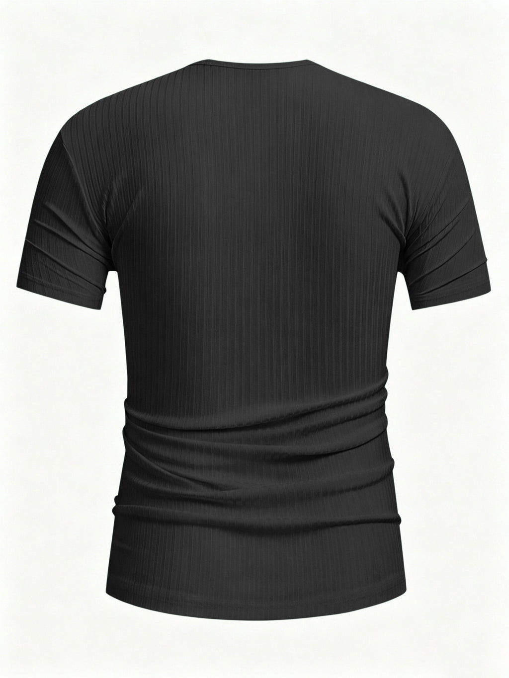[Qiaoximei OBM] Pinstripe Henley Shirt, Solid Color Easy Casual T-Shirt, Comfortable Soft Breathable Fabric, Suitable for Men'S Daily Work And Beach Vacation Wear, Fashionable Athletic Clothing - Black