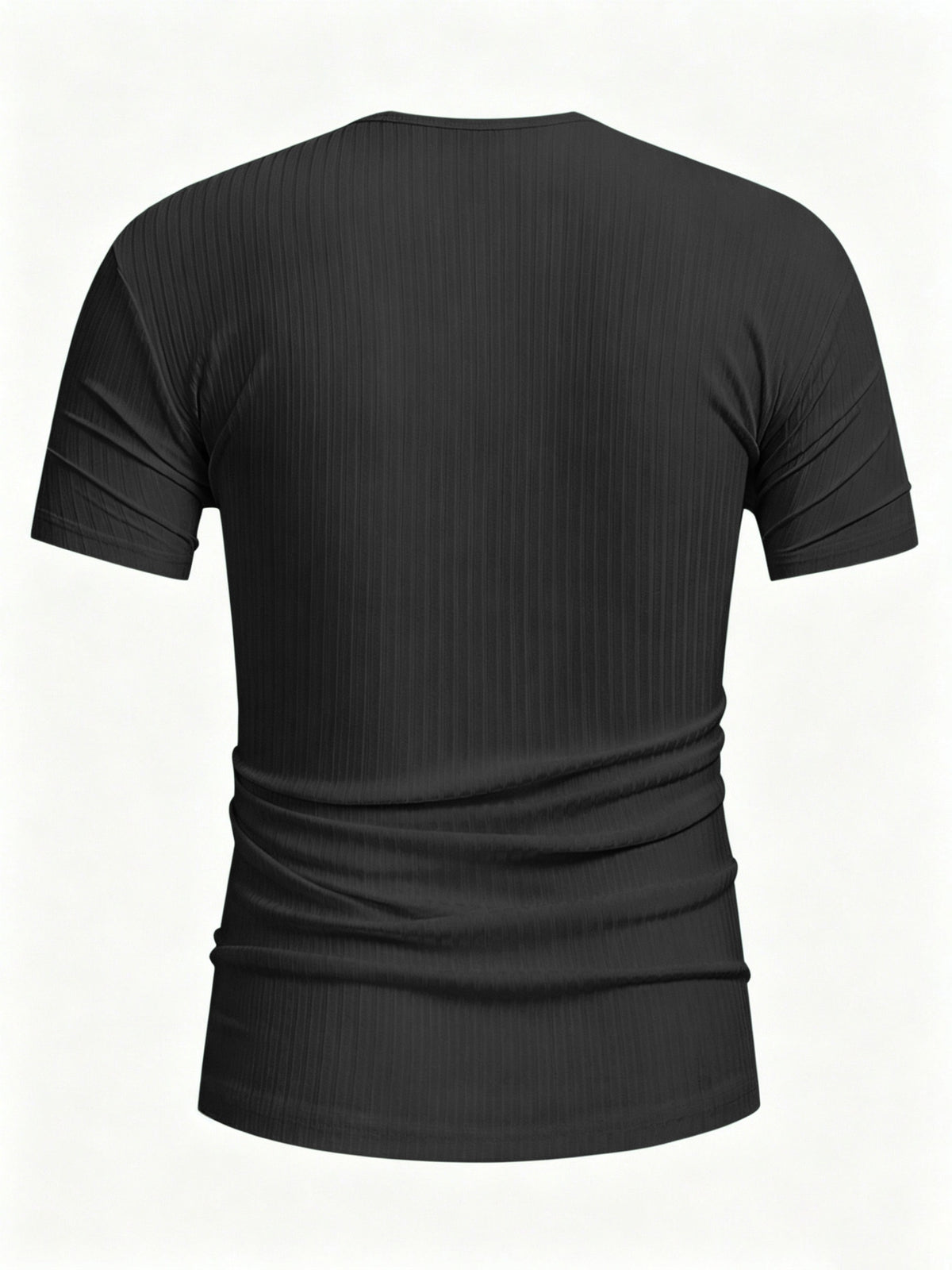 [Qiaoximei OBM] Pinstripe Henley Shirt, Solid Color Easy Casual T-Shirt, Comfortable Soft Breathable Fabric, Suitable for Men'S Daily Work And Beach Vacation Wear, Fashionable Athletic Clothing - Black