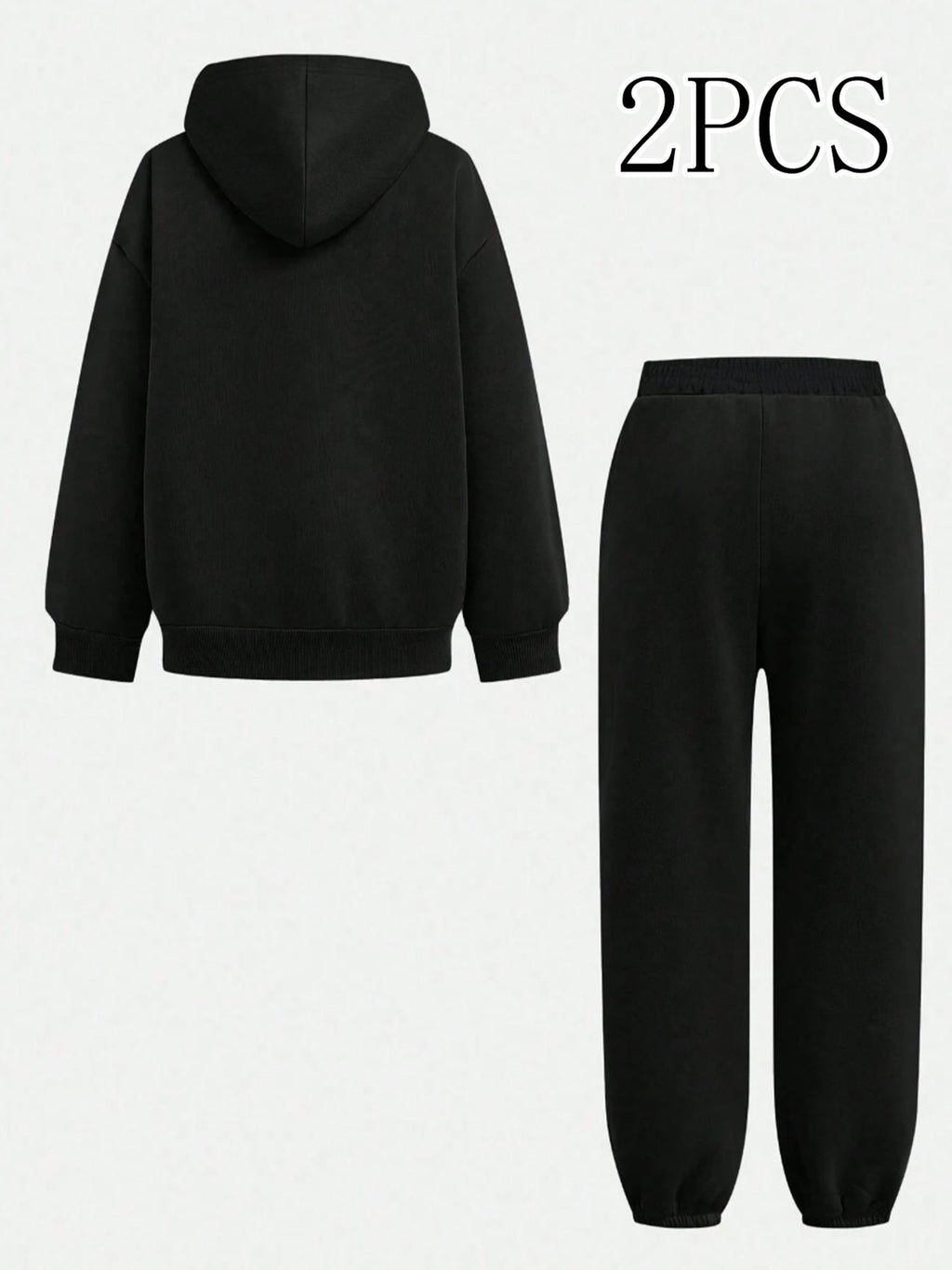 2pcs Value Pack: Stylish and Elegant Y2K Style Sportswear for Women, Suitable for Spring, Autumn, and Winter. Includes a -Lined Hooded Sweatshirt and -Lined Jogger Pants. This 2pcs Set Is Ideal for Indoor and Outdoor Wear, Featuring a Casual - Black+black