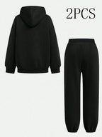 2pcs Value Pack: Stylish and Elegant Y2K Style Sportswear for Women, Suitable for Spring, Autumn, and Winter. Includes a -Lined Hooded Sweatshirt and -Lined Jogger Pants. This 2pcs Set Is Ideal for Indoor and Outdoor Wear, Featuring a Casual - Black+black