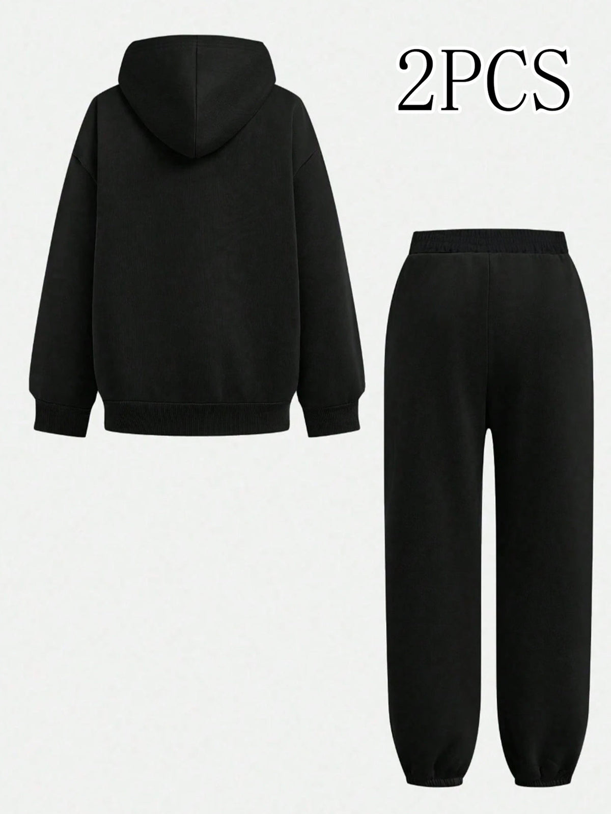 2pcs Value Pack: Stylish and Elegant Y2K Style Sportswear for Women, Suitable for Spring, Autumn, and Winter. Includes a -Lined Hooded Sweatshirt and -Lined Jogger Pants. This 2pcs Set Is Ideal for Indoor and Outdoor Wear, Featuring a Casual - Black+black