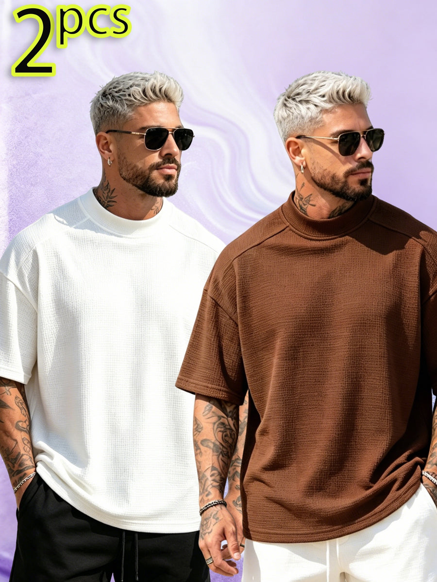 2pcs Set, New Men'S Fashion Sport Short Sleeve Casual Comfortable Lightweight Skin-Friendly Trendy All-Match Refreshing Durable - Color Mixing 3