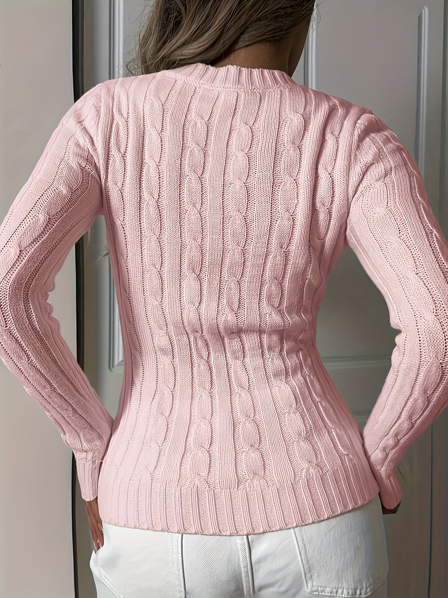 Elegant Ladies' V-neck Long Sleeve Slim Fit Cardigan | Autumn/Winter Collection with Embroidered Details - Pink Color