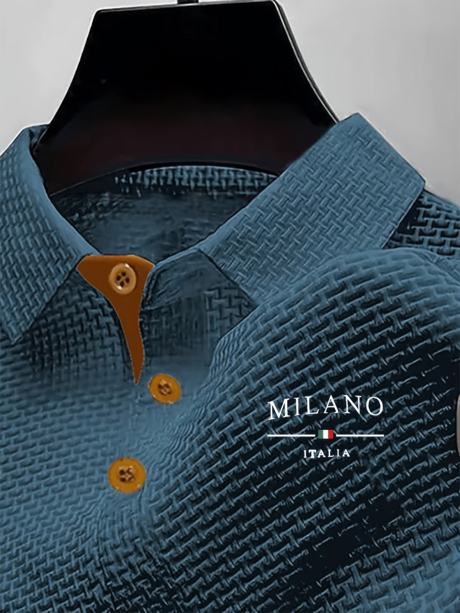 Men's Solid-color Polo Shirt with a Contrasting Button Placket Featuring a Light Business Style Design. The Fabric Is Breathable and Comfortable, Keeping You Cool in Summer. Perfect for Everyday Casual Wear and Outings, Available in Multiple Colors. - Navy Color