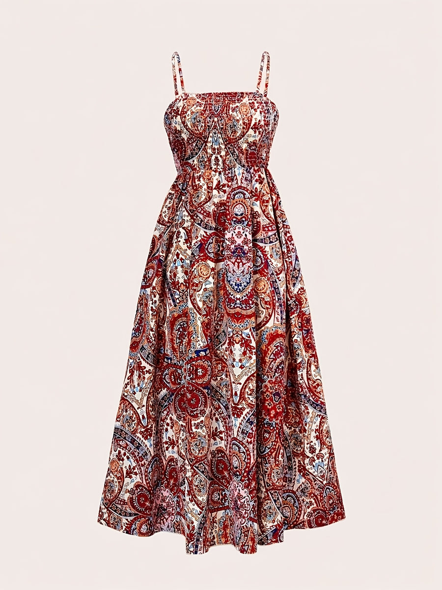 Paisley Print Spaghetti Suspender Dress, Long Vacation Casual Beachwear for Women - 【Multi Color】