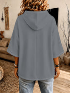 Women's Hooded Top, Dark Gray Loose Drop-Shoulder Sleeves, Hoodie, Women's Fashion Casual Sweatshirt - Dark Gray
