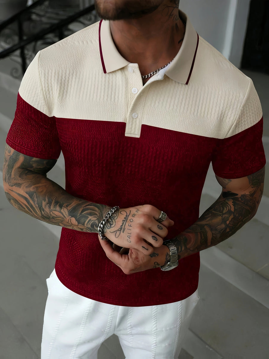 Men'S Casual New POLO Shirt, Soft Textured Fabric, Patchwork Details, Outdoor Casual Business Breathable Short-Sleeve Polo Shirt Golf Shirt - Apricot Red