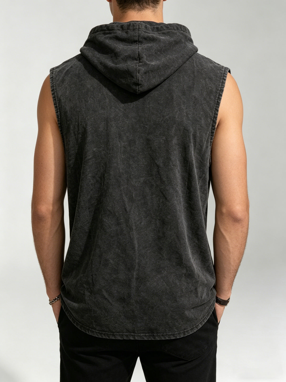 Men's Vintage Hooded Tank Top - Dark Gray/Black Vintage Washed Effect - Regular Fit Top - Unisex Daily Street Style Casual Sleeveless Top - Summer Comfort Style - Black
