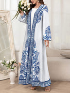 Middle East Dubai Muslim Abaya Robe Women'S Fashion Floral Print Loose Long Cardigan Elegant Outerwear - Mixed colors