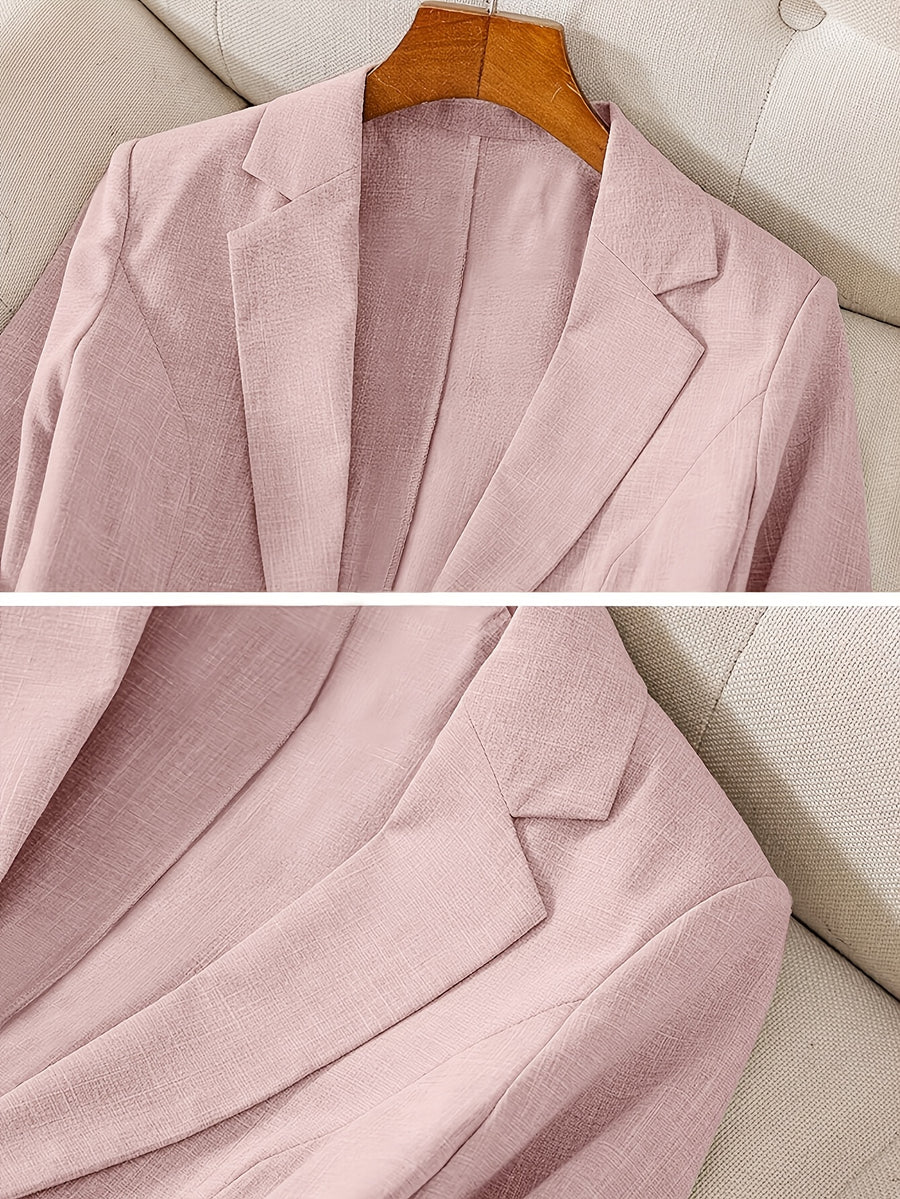 2026 New Solid Color Three-Quarter Sleeve Button Pocket Decoration Three-Dimensional Cut Slim Fit Commuter Casual Versatile Workplace - Pink Color