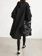 Solid Color Stylish Casual Loose Hooded Jacket with Lining - Black