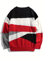 Men'S Color Block Fringe Sweater - Soft Knit Loose Fit Long Sleeve Winter Warmth - Red