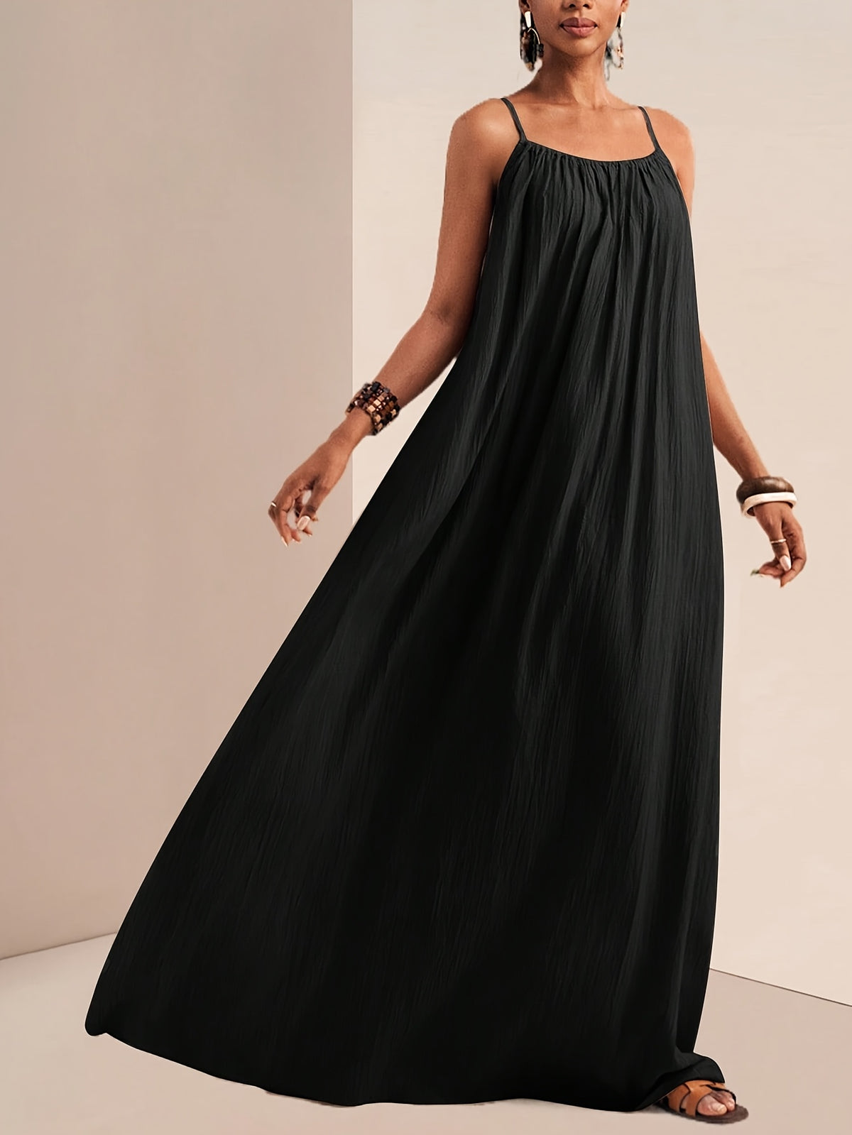 Women'S Solid Color Cami Dress - Black