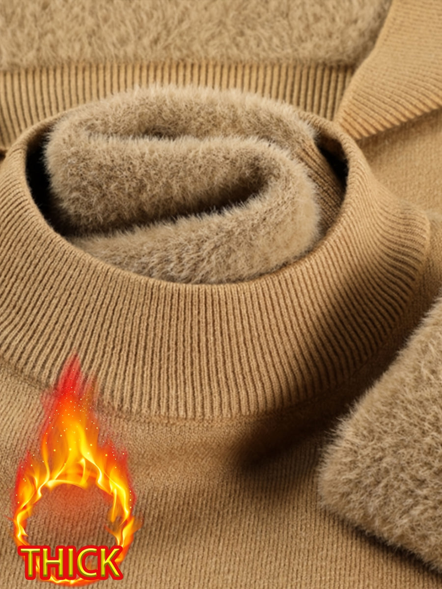 Men's Half-Turtleneck -Lined Thickened Warm Sweater, Featuring a Classic Half-turtleneck Design That Fits Snugly Around the Neck for Wind Protection and Warmth. Solid Color, Simple and Versatile, Suitable for Both Commuting and Daily Wear - Samoduo