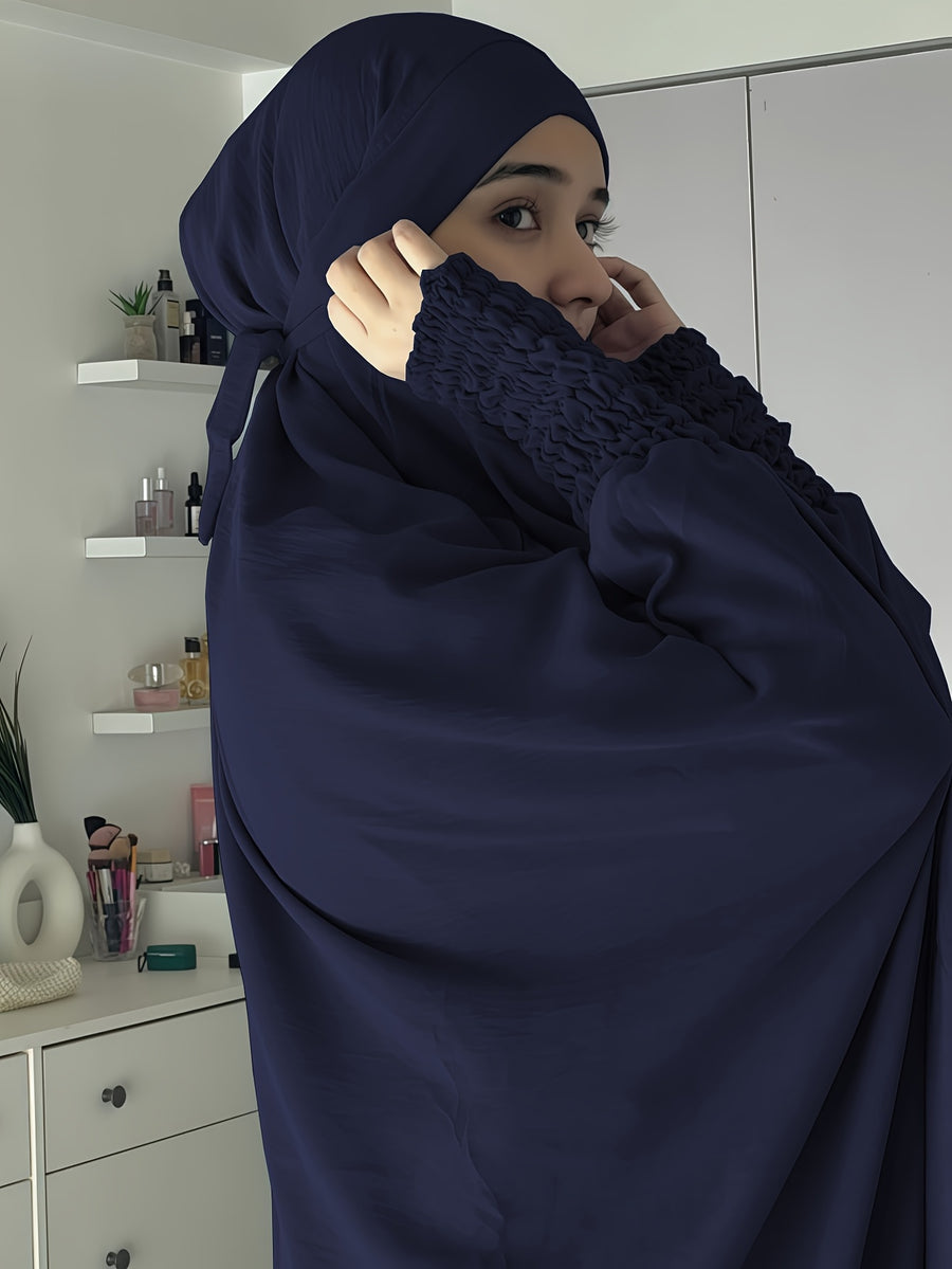 Khimar and Abaya Jilbab Dress, Loose Robe with Elastic Sleeves, High Privacy, Premium Jilbab for Muslim Women, Prayer Headscarf, Islamic Clothing, Khimar - Navy Color