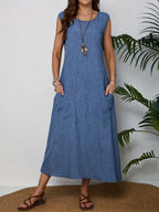 Fahion sleeveless pocket dress - Vibrant Blue