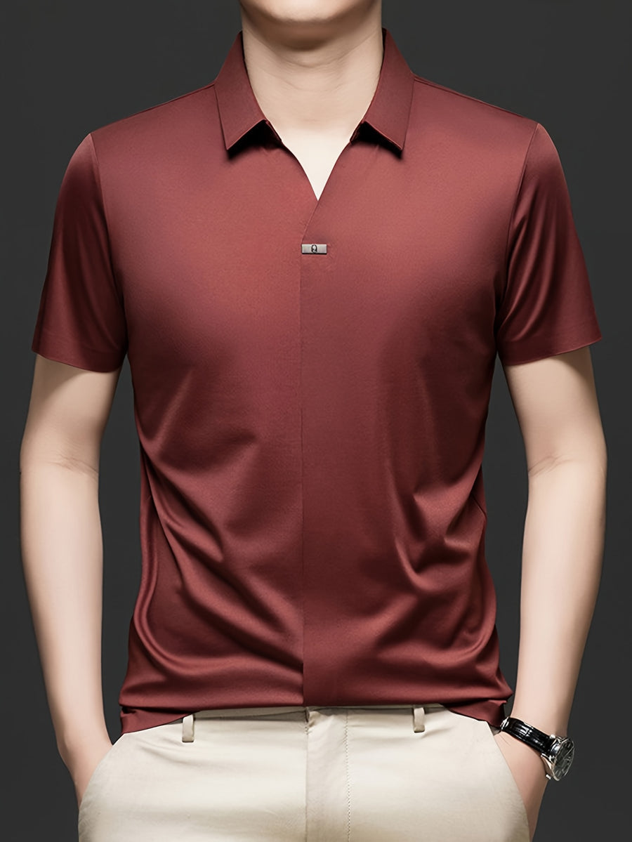 Summer New Men'S Short Sleeve Shirt Outerwear Fashion Trendy All-Match V-Neck Polo Collar - SINBOS - Red