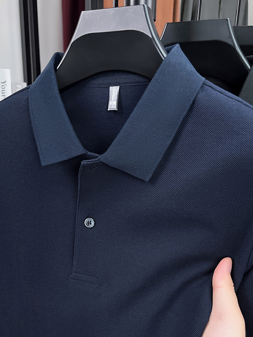 Spring and Autumn Men's Lapel Polo Shirt, Fashionable Solid Color Base Layer Top, Versatile Business Casual Long Sleeve T-Shirt, Suitable for Daily Work Scenes, The Best Gift for Friends and Relatives - Navy Color