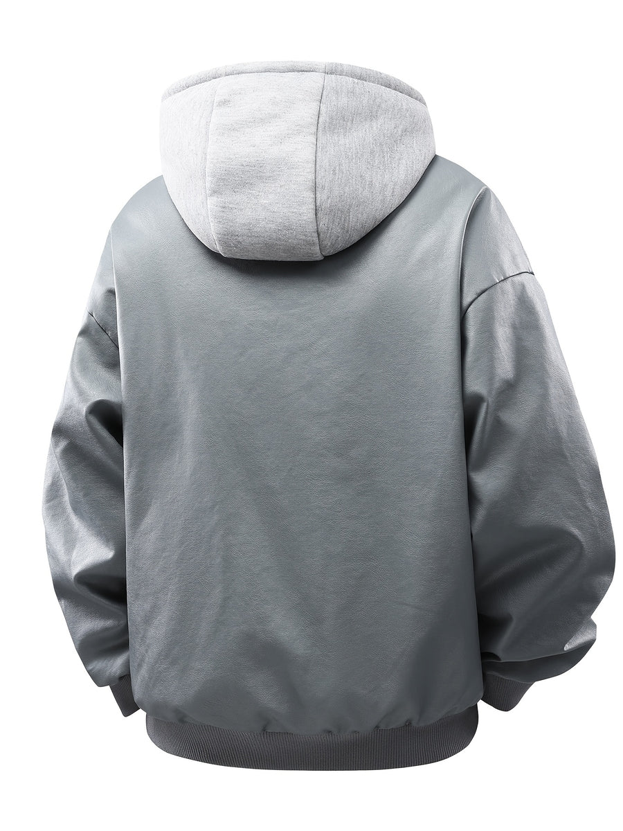 Men's Autumn/Winter 2-in-1 Look Hooded Baseball Jacket - Grey